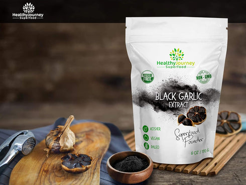 Black Garlic Extract Powder by HealthyJourney - Pesticide Free - Non-GMO - Vegan - Gluten Free - Rich in Antioxidant - 6 OZ...