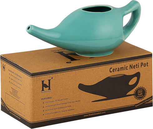 HealthGoodsIn Ceramic Neti Pot for Sinus, Premium Grade, Dishwasher Safe, Holds 225 Ml. Water - Turquoise Color...