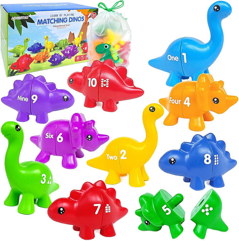 Matching Dinosaur Toys Number 1-10, Fine Motor Toys, Dino Match Game Preschool Educational Montessori Learning Toys for Toddlers Boys Girls, Count...