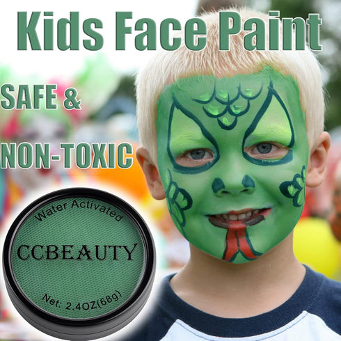 CCbeauty 68g Dark Green Face Body Paint - Water Activated St. Patrick's Day Face Painting, Non-Toxic Water Based Halloween Makeup Kit Supplies, Hy...