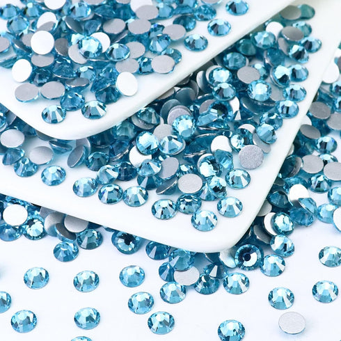 1440PCS SS16 Crystal Glass Flatback Rhinestones, Round Flat Back Crystal Gems for Nail Art and Craft Clothes, Glue Fix Diamond Stones Aquamarine/L...