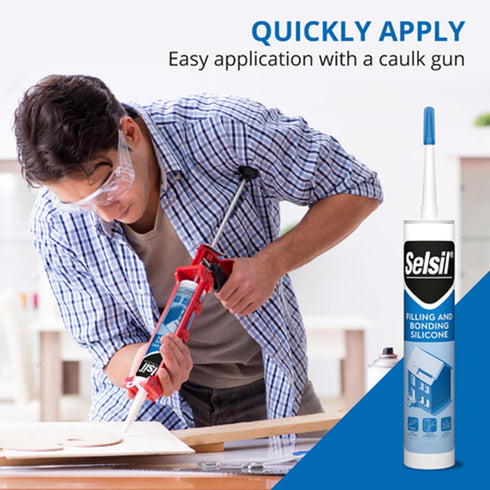 Selsil Clear 100% Silicone Sealant - Filling and Bonding Silicone Caulk - Clear Silicone Sealant Waterproof - Clear Sealant - Great Elasticity, So...