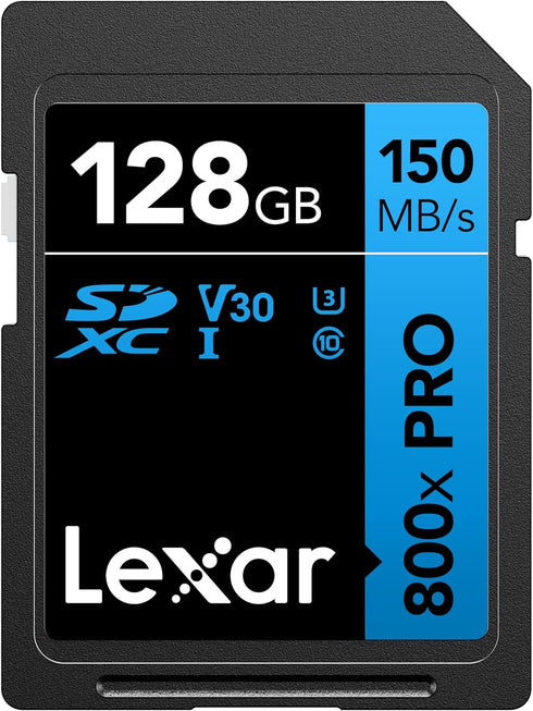 Lexar 128GB High-Performance 800x PRO SDXC UHS-I Memory Card, C10, U3, V30, 4K UHD Video, Up to 150MB/s Read, for Point-and-Shoot & Mid-Range DSLR...