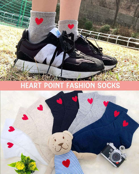 CUTIE MANGO Women's Heart Print Cotton Crew Socks Sneaker Ankle Novelty Casual Soft Cute Lovely Crazy Fun...