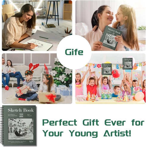 Sketch Book 5.5 X 8.5 - Spiral Sketchbook Pack of 2, SuFly 200 Sheets (68 lb/100gsm) Acid Free Sketch Pads for Drawing for Adults Spiral-Bound wit...