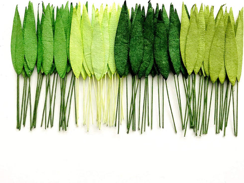 TH 50 pcs. Mixed Tone Green Grass Leaves with Wire Stems 8 mm Mulberry Paper Leaves Craft Supplies Scrap Booking Embellishments for so Many Card C...
