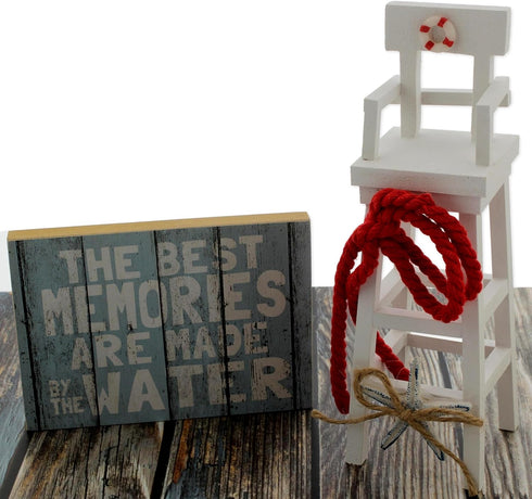 The Bridge Collection White Lifeguard Chair Figurine - Wooden White Indoor Miniature Beach House Decor for Tropical Home Decor - Coffee Table, Off...