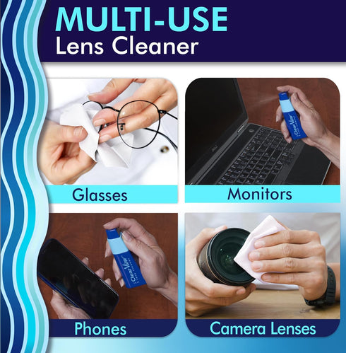 Clear View Lens Cleaner Kit - Travel Size, Integrated Cloth and Cleaner Combination Kit. Compact and Portable, Refillable, Safe for All Lenses, Le...