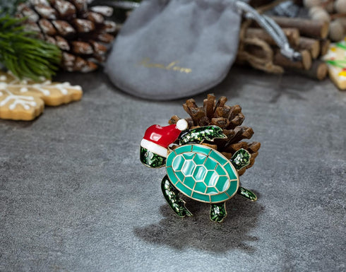RareLove Cute Tortoise with Santa Hat Christmas Brooch Pin Enamel Brooches for Women Alloy Plated Holiday Gift...