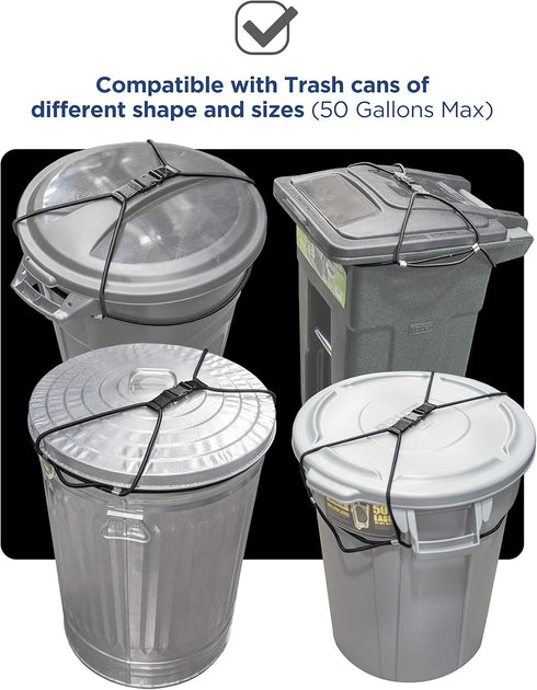 Encased Trash Can Lock for Animals/Raccoons, Nylon Bungee Cord Heavy Duty Large Outdoor Garbage Lid Lock (Trash Can NOT Included)...