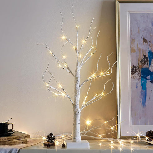 Vanthylit Lighted Tree, White Birch Tree with LED Lights, Prelit Artificial Tree with Timer, Centerpiece Tree Light for Christmas Decorations, Lig...