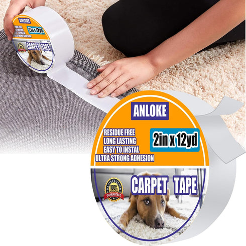 Double Sided Carpet Tape for Area Rugs -Rug Tape 2 Inch x 12 Yards - Residue-Free Heavy Duty Rug Tape Gripper for Hardwood Floors?Removable,...