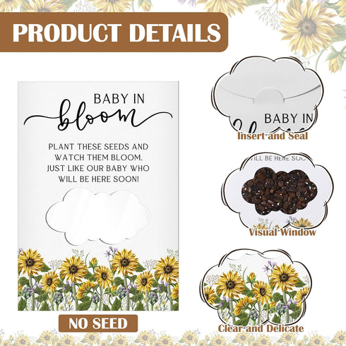 Fumete 50 Pcs Baby Shower Party Favor Baby Shower Seed Packet Baby in Bloom Kraft Bags with Window Seed Envelopes Resealable Seed Organizer Storag...