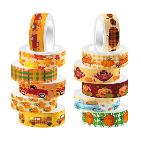 12 Rolls Thanksgiving Washi Tape Set 16.4ft Pumpkin Autumn Leaves Decorative for Fall Scrapbook DIY Wrapping Crafts, Scrapbooking, Gift Tape Junk ...