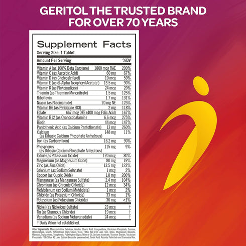 Geritol, Multivitamin Supplement, Contains B-Vitamins, Antioxidants, Vitamins C, E & D and Iron, 26 Essential Vitamins and Minerals, Gluten-Free, ...