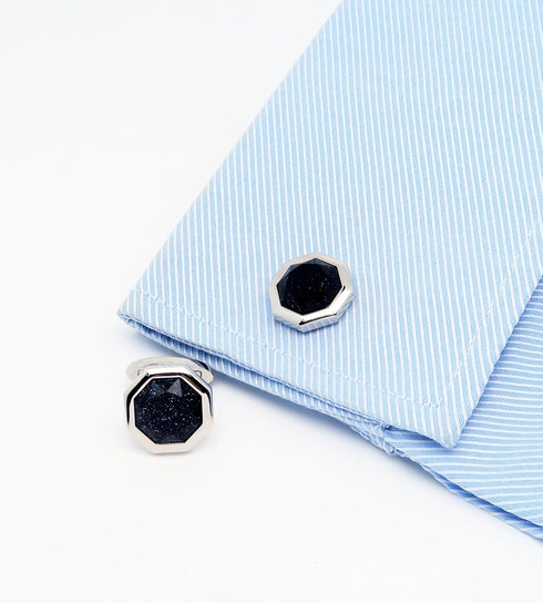 Octagon Goldstone Cufflinks for Men with Gift Box Silver Gold Plated Sparkling Polyhedral Crystal Men Cufflinks for Wedding Shirt Party Birthday A...