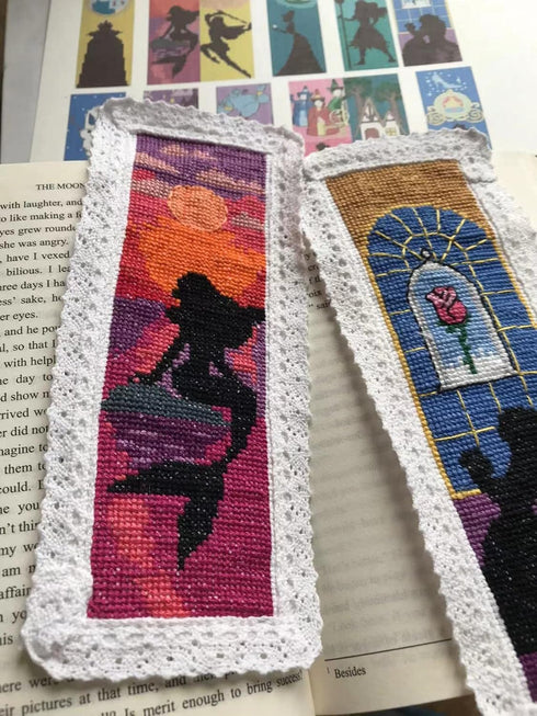 12 pieces Princess DIY Cotton Cross Stitch Bookmark,Cotton Edged Book Mark Classical Fairy Princess Counted Cross Stitch kit...