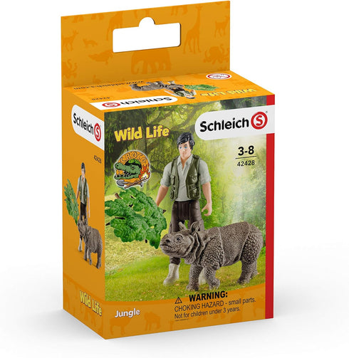 Schleich Ranger and Indian Rhinoceros Figurine Toy Play Set, Multicolor...