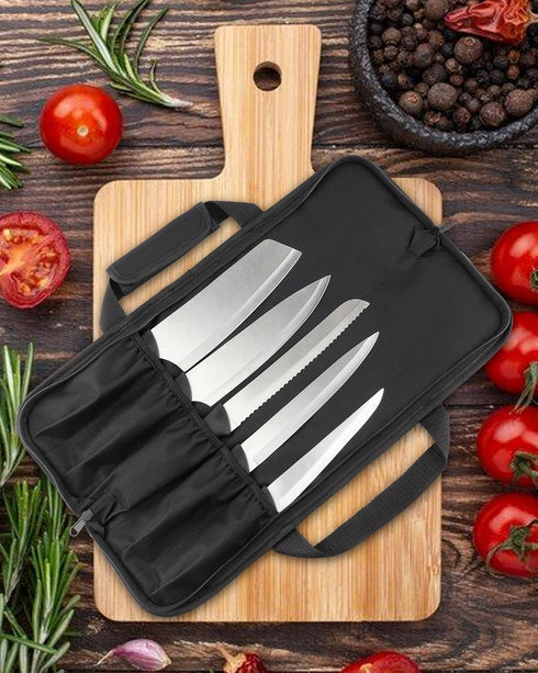 Knife Roll, 5-Pocket Chef’s Knife Roll Bag, Knife Bag, Chef Knife Case Nylon Portable Chef Carrying Travel Bag Pouch, Blue(Knives not Included)...