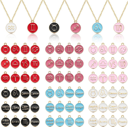 Henoyso 72 Pieces Zodiac Sign Charms Metal Round Double Sided Pendants Twelve Pendants for DIY Bangles Jewelry Making Accessories (Mixed Colors)...