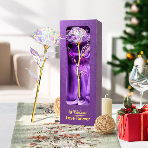 Childom Birthday Gifts for Women,Christmas Rose Gifts for Her Mom,Rainbow Rose Present for Her,Sweet Artificial Flower for Wife,Grandma,Women,Chri...