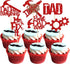 24 Pack Happy Father's Day Cupcake Toppers Tool Construction Red Glitter Best Dad Ever Dad Fix Everything Cupcake Picks for Happy Father's Day The...