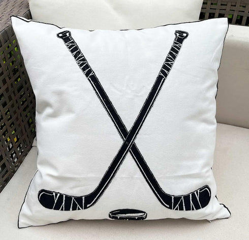 Embroidered Hockey Throw Pillow Cover,Square 18 inch Decorative Canvas Pillow Cover for Ice Hockey Room Decor(Cover Only)...