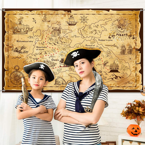 Blulu Pirate Party Decorations Halloween Treasure Map Pirate Theme Backdrop Background Jewelry Map Banner Photography for Halloween Party Supplies...