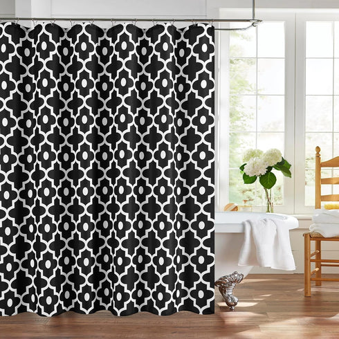 Biscaynebay Textured Fabric Shower Curtains for Bathroom 72" X 72", Black Morocco Pearl Printed Linen Modern Hotel Luxury Quality Cloth Bath Curta...