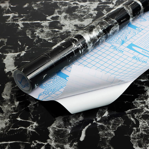 Guvana Glossy Marble Contact Paper Black Marble Wallpaper Marble Peel and Stick Wallpaper Waterproof Self Adhesive Wallpaper Modern DIY Contact Pa...