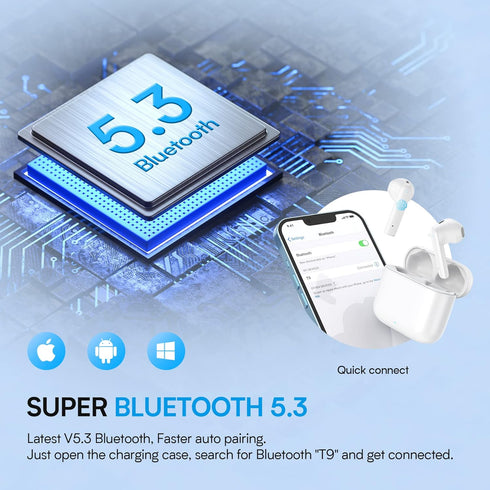 BEBEN Wireless Earbuds 35H Playtime Waterproof Bluetoth Ear Buds, Touch Control Stereo Sound Bluetooth Earbuds with Mic, Wireless Headphones with ...
