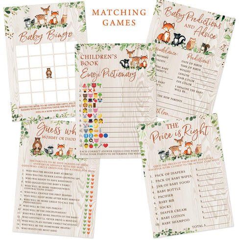 Printed Party Baby Shower Games – Children's Book Emoji Game for Boy or Girl, Woodland Forest Animals Theme, 50 Cards...
