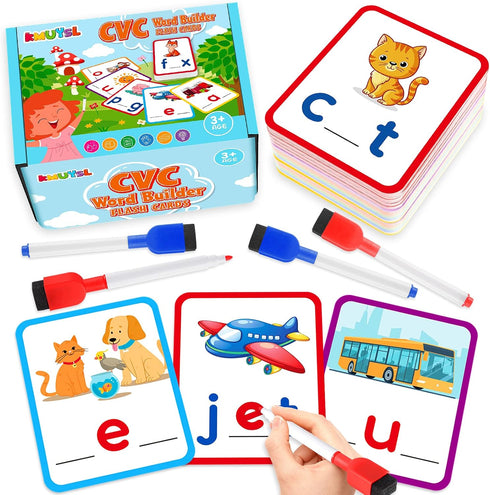 KMUYSL Short Vowel Spelling Flashcards, CVC Sight Words Handwriting Cards, Learn to Write Phonics Flash Cards, Fine Motor Montessori Educational T...