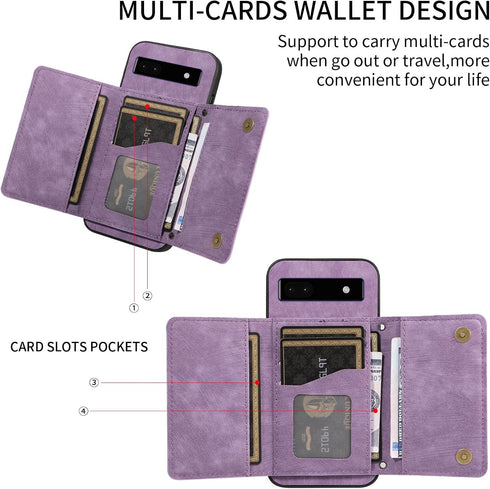 Phone Case for Google Pixel 6 Wallet Cover with Crossbody Shoulder Strap and Leather Credit Card Holder Pocket Slim Stand Cell Accessories Mobile ...