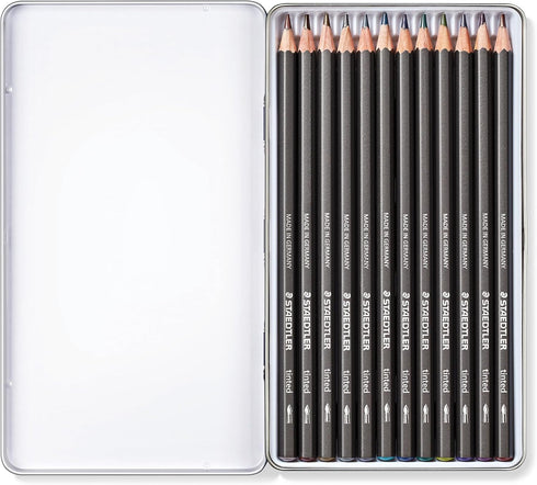 Staedtler Water-Soluble Tinted Graphite Pencils, Watercolor Artist Set, Pre-sharpened, 12 Colors in Metal Tin, 14610T M12...