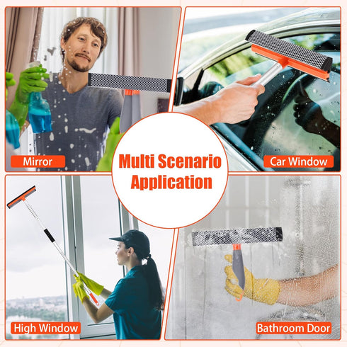 Window Squeegee for Home, 2 in 1 Window Cleaning Car Squeegee Windshield Cleaning Sponge and Silicone Squeegee,Window Cleaner Tool with Extension ...