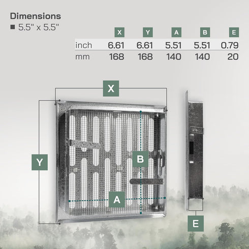 Vent Systems 5.5'' x 5.5" Inch Galvanized Steel Vent Cover - Square Air Vent Louver - Removable Ventilation Grille - Integrated Insect Screen - HV...