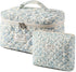 2 Pcs Large Quilted Makeup Bag, Cotton Quilted Toiletry Bag for Women,Floral Coquette Makeup Bag,Cute Kawaii Travel Cosmetic Bags(03Lightblue Flow...