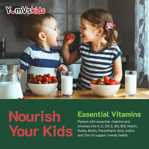 YumVs Kids Multivitamin Gummies - Fruit Flavored Chewable Children's Multivitamin - Kids Vitamins Multivitamin Gummy with 12 Minerals & Vitamins A...