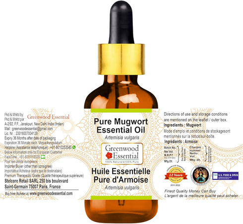 Pure Mugwort Essential Oil (Artemisia vulgaris) with Glass Dropper Steam Distilled 5ml (0.16 oz)...