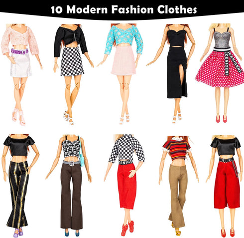 New Modern Doll Clothes and Accessories - 39 Items Gift Set , 10 Sets Modern Series Fashion Outfit Include 5 Dresses, 5 Top 5 Pants and 3 Swimsuit...