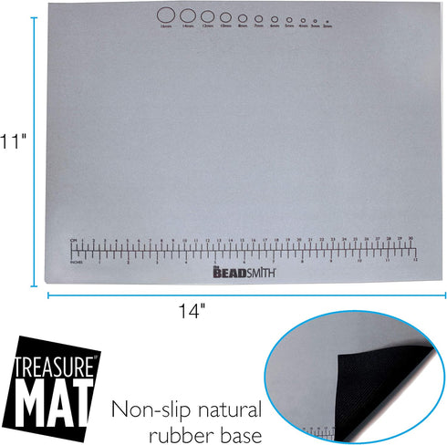 The Beadsmith Non-Slip Treasure Mat, 11 x 14 inches, non-slip rubber base with soft padded surface, laser printed measurements in both inches and ...