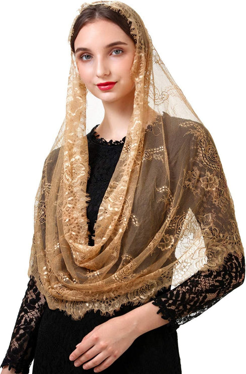 PAMOR Spanish Style Lace Traditional Vintage Inspired Infinity Shape Mantilla Veil Latin Mass Head Covering...