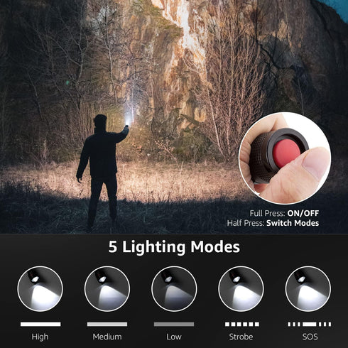 Lepro LED Flashlights LE2000 High Lumen, 5 Lighting Modes, Zoomable, Waterproof, Pocket Size Flashlight for Outdoor, Emergency, Camping Gear, Powe...