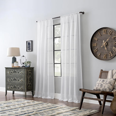 Archaeo Slub Textured Linen Blend Curtain, 52" x 84", White...