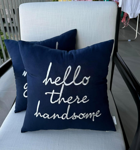 EURASIA DECOR Set of 2 Pcs Hello Handsome Good Morning Gorgeous Embroidered Square Accent Throw Pillow Cover - Gift for Wedding, Couple, Anniversa...