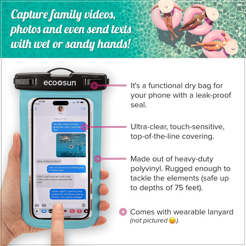 Waterproof Phone Pouch (2-Pack) — Designed in Hawaii — Case Fits All iPhones (incl. 15 Pro Max), Samsung Galaxy S24 & More Black/Blue...