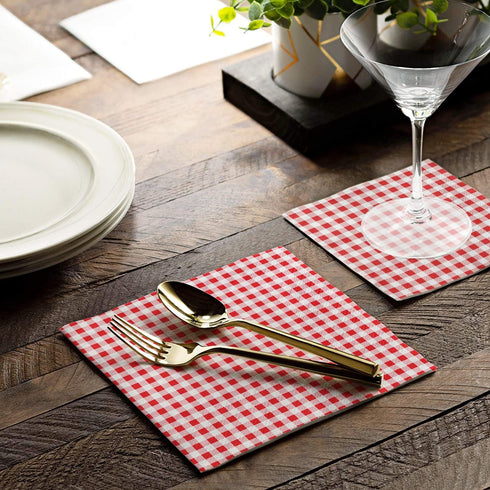 Gatherfun Cocktail Napkins 3-ply 80PCS Red and White Gingham disposable Paper Napkins Beverage napkins for Restaurant Bar Picnic Birthday Party...