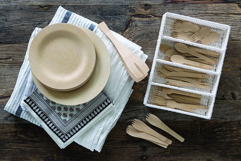 Bambu, Disposable Bamboo Utensils, Set of 100% Organic Biodegradable and Compostable Knives, Forks and Spoons for Weddings, Parties, Picnics, Even...