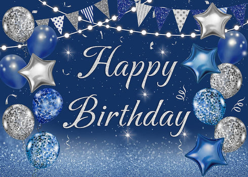 Navy Blue Happy Birthday Backdrop Silver Glitter Balloons Star Flag Sequins Background Adult Men Women Birthday Party Decoration Cake Table Photo ...